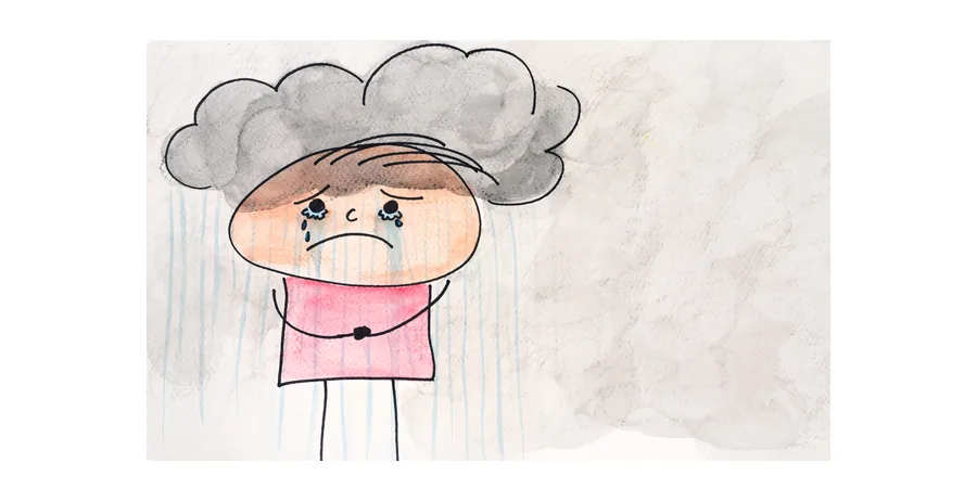 Little Guy under a heavy grey rain cloud