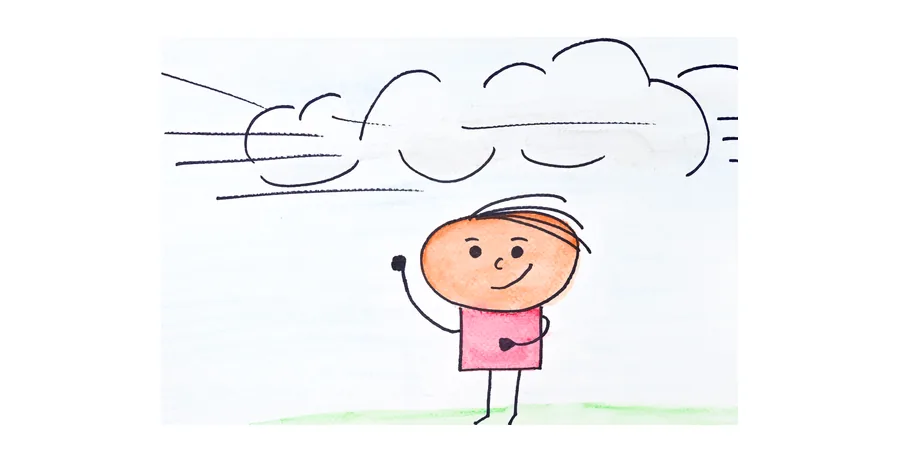 Little Guy beneath fast-moving wind-blown clouds